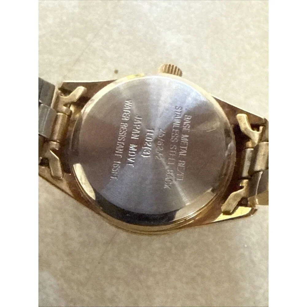 Vintage Armitron Diamond Quartz Women's Gold Tone Datejust Watch Black Dial Read